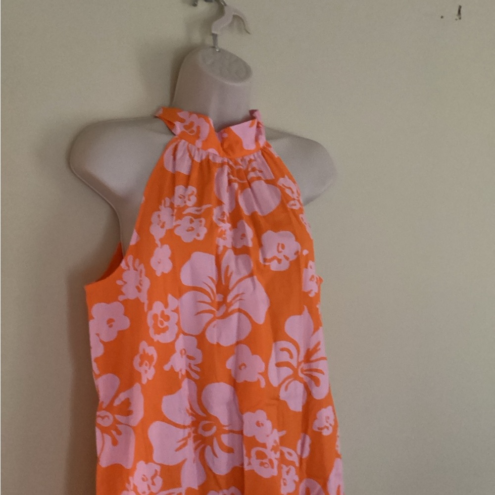 Floral Halter Dress in Orange and Pink